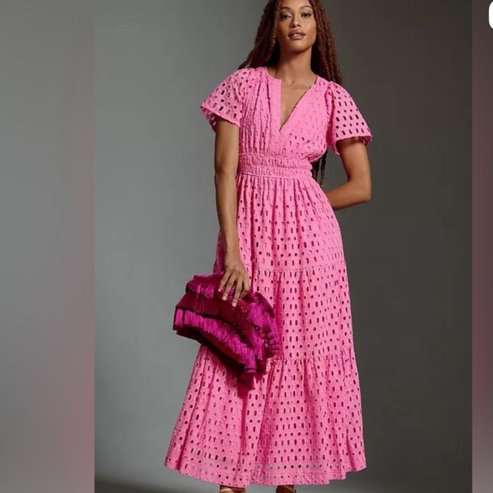 Anthropologie Somerset Pink Eyelet Maxi Dress